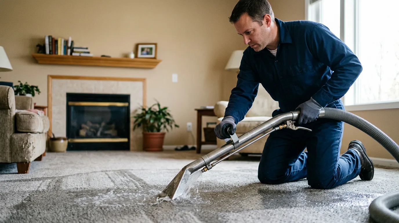 Water damage restoration technician working near Polo, IL